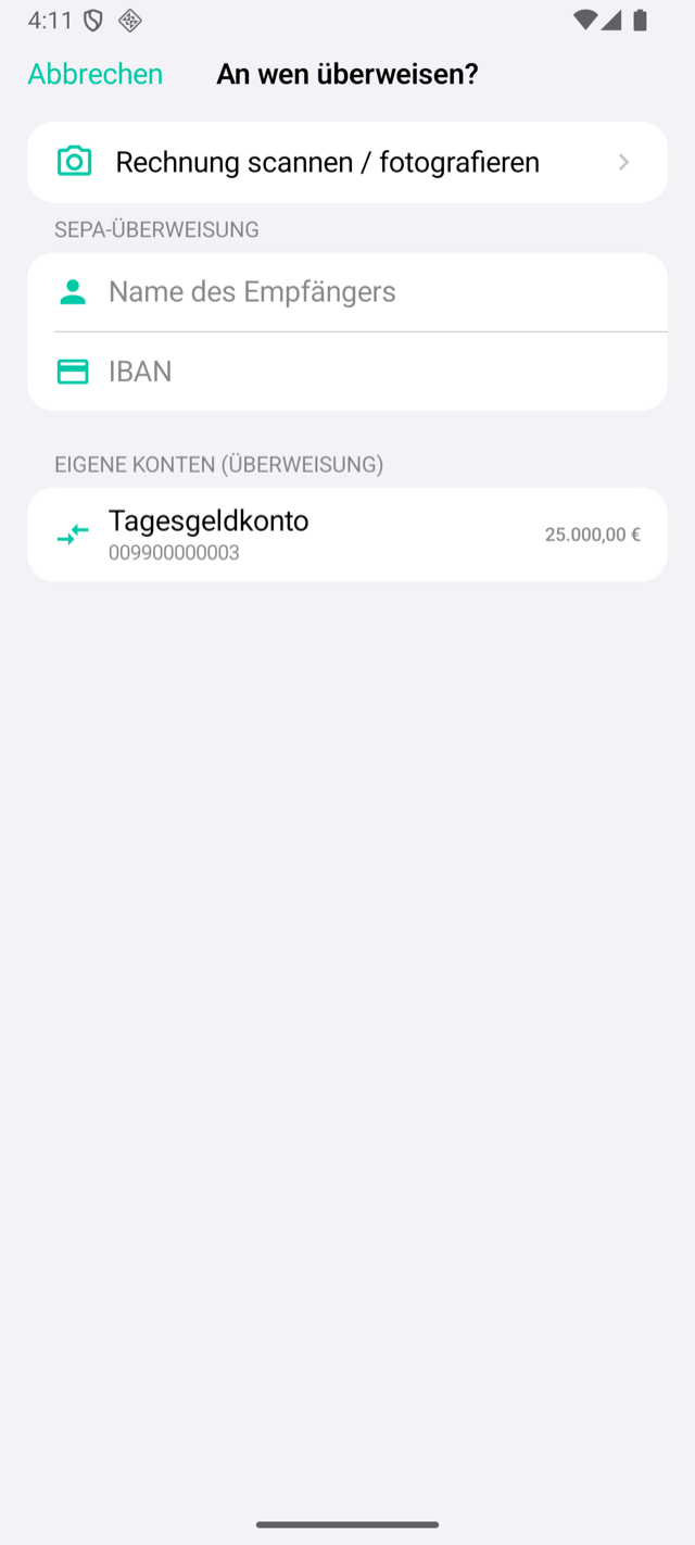BankingPal f&uuml;r Android &ndash; Empf&auml;ngerauswahl f&uuml;r eine &Uuml;berweisung