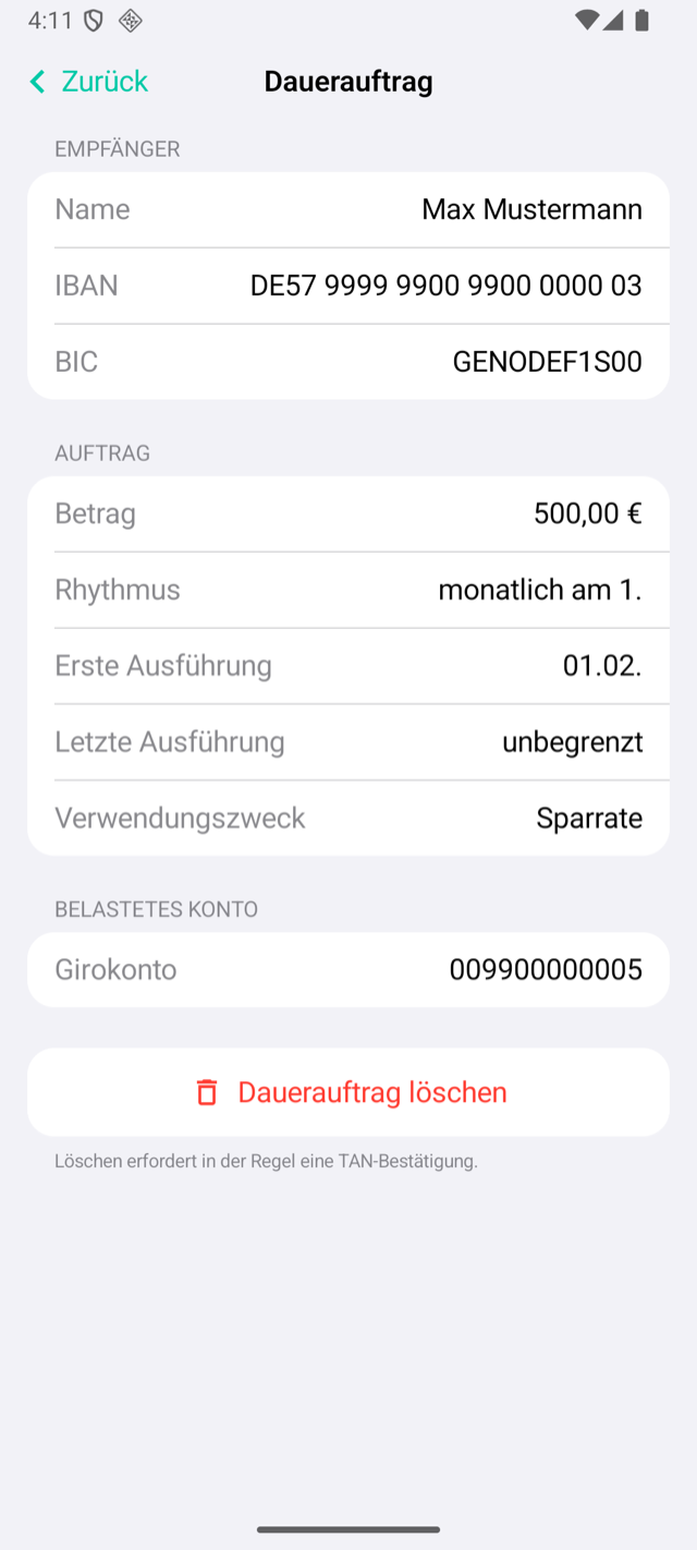 BankingPal f&uuml;r Android &ndash; Dauerauftrag mit Rhythmus und Betrag